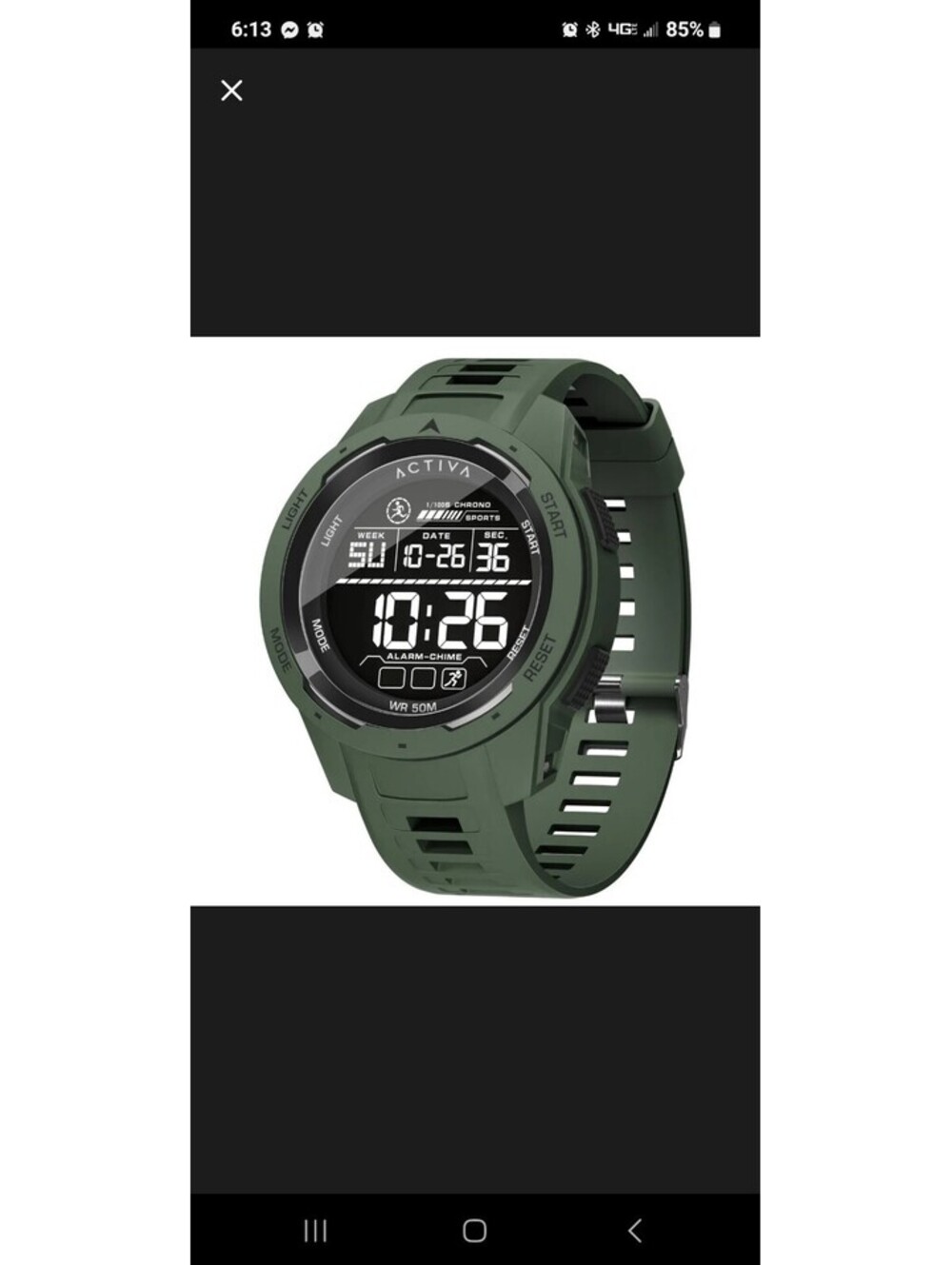 76 Activa Sport Digital Green Dial Plastic Case Green Rubber Band Wristwatch 30M